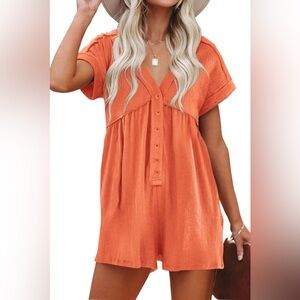 Chic Orange Button-Up Romper